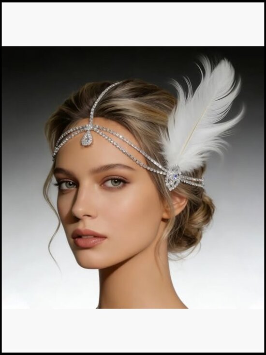 Vintage Crystal Feather Flapper Headpiece for Gatsby Costume Hair Jewelry main image 6